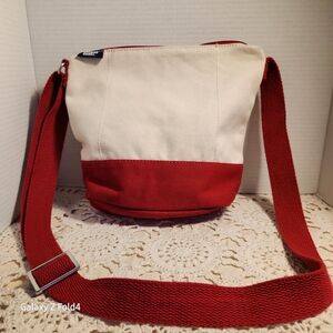 Lands End Red and Cream Canvas Shoulder Bag